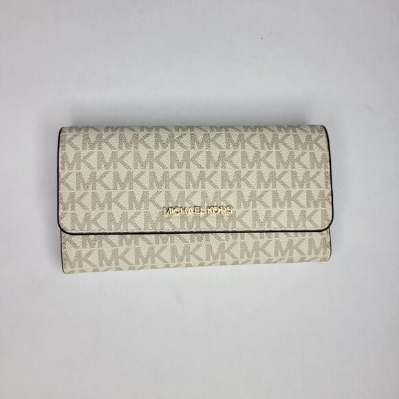 NWT Michael Kors TriFold Wallet Jet Set Travel Vanilla Brown NEW - Picture 2 of 13